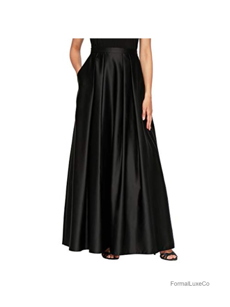 Women's Full Length Formal Maxi Skirt With Hidden Pockets Satin